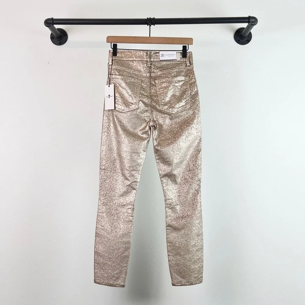 NWT 7 For All Mankind High Waist Skinny Ankle Jean Metallic Velvet Gold